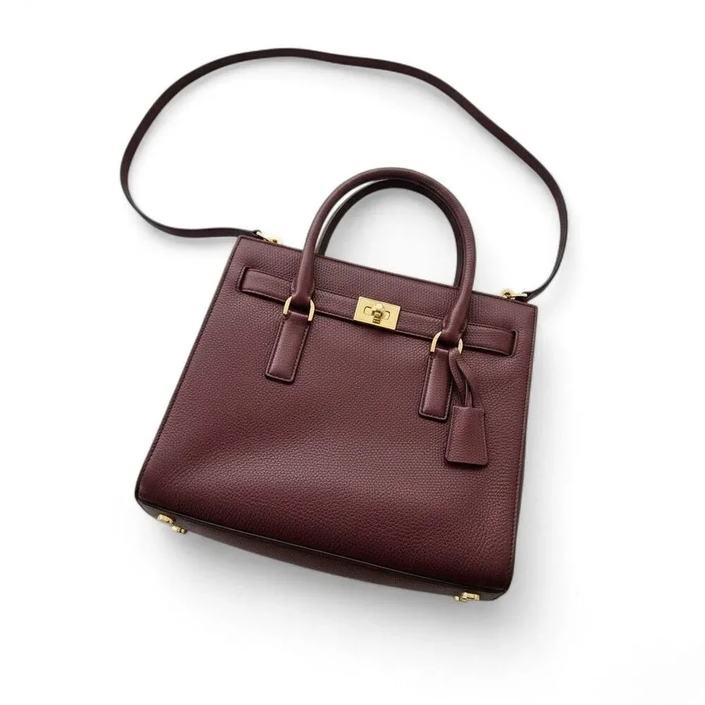 Michael Kors‎ Hamilton Lock Satchel Burgundy Leather Shoulder Crossbody Bag